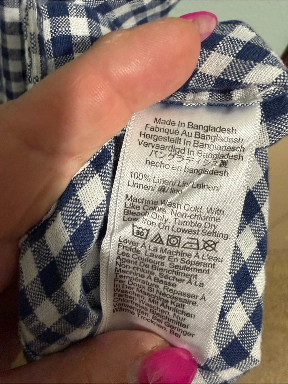 J. Crew Navy and White Gingham Short-Sleeve Button-Down Shirt Size L